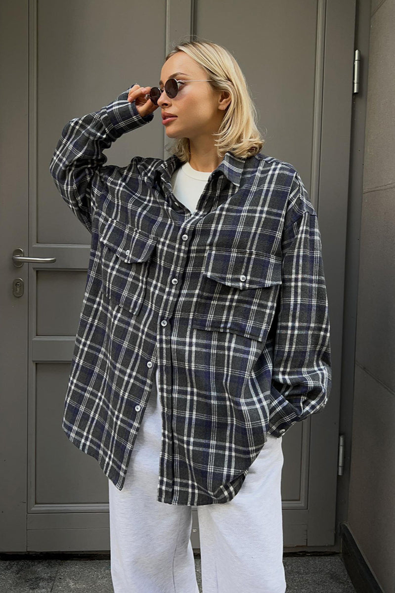 Plaid Striped Mid-Length Blouse