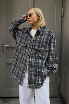 Plaid Striped Mid-Length Blouse