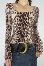 Deep V Neck Leopard Tee Blouse
