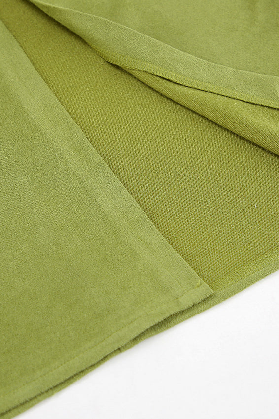 Velvet Green High-Waisted Slit Midi Skirt