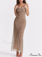 Cafe Au Lait Charming Beaded Maxi Dress