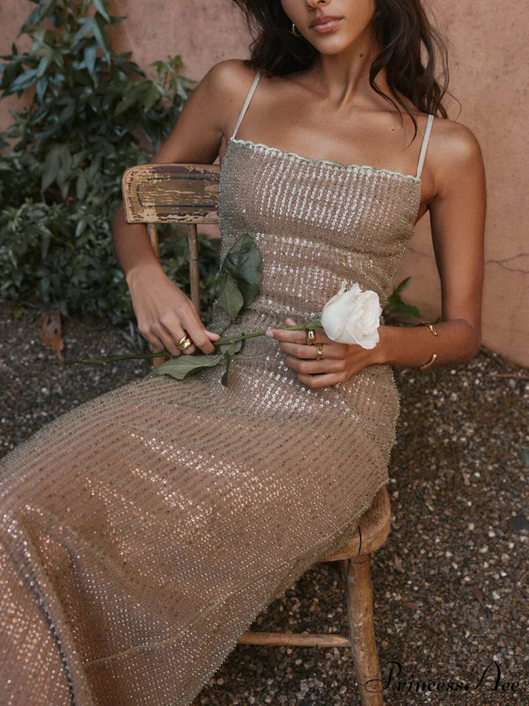 Cafe Au Lait Charming Beaded Maxi Dress