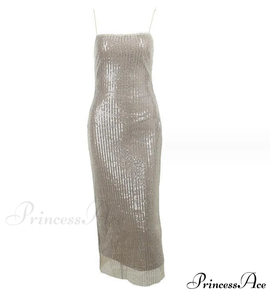 Cafe Au Lait Charming Beaded Maxi Dress