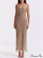 Cafe Au Lait Charming Beaded Maxi Dress
