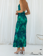 Calista Green Bloom Cowl Graceful Neck Slip Maxi Dress