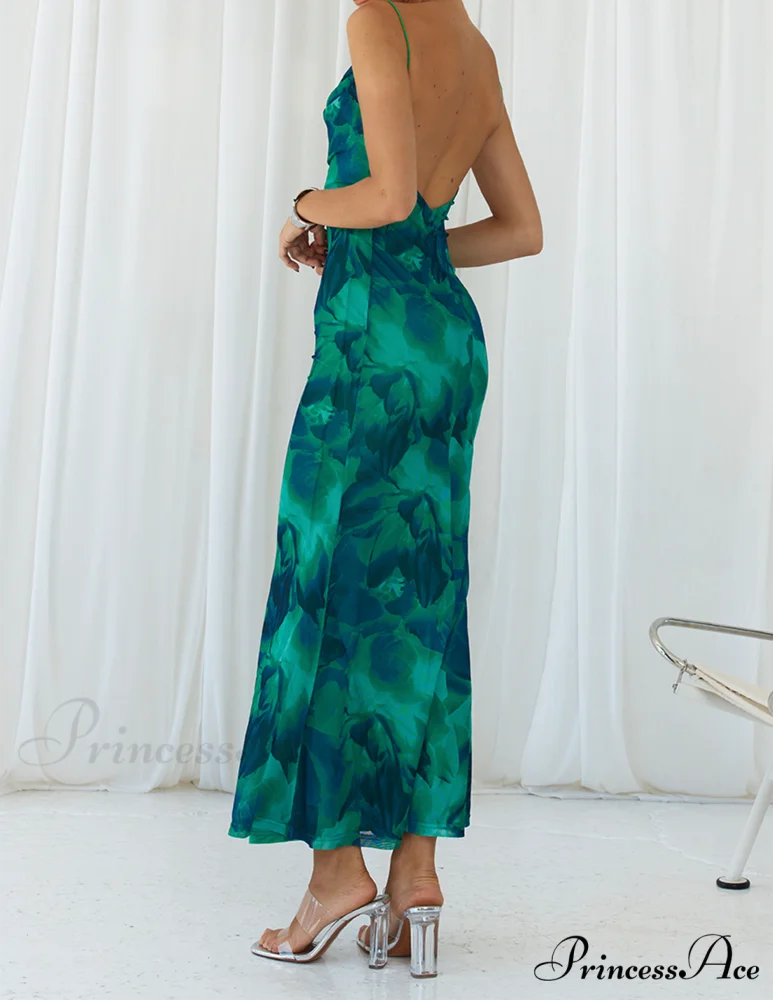 Calista Green Bloom Cowl Graceful Neck Slip Maxi Dress