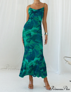 Calista Green Bloom Cowl Graceful Neck Slip Maxi Dress