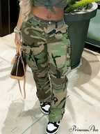 Camo Print Side Flap Pocket Cargo Loose Fit Stretchy Y2K Kpop Denim Women's Denim & Clothing Jean