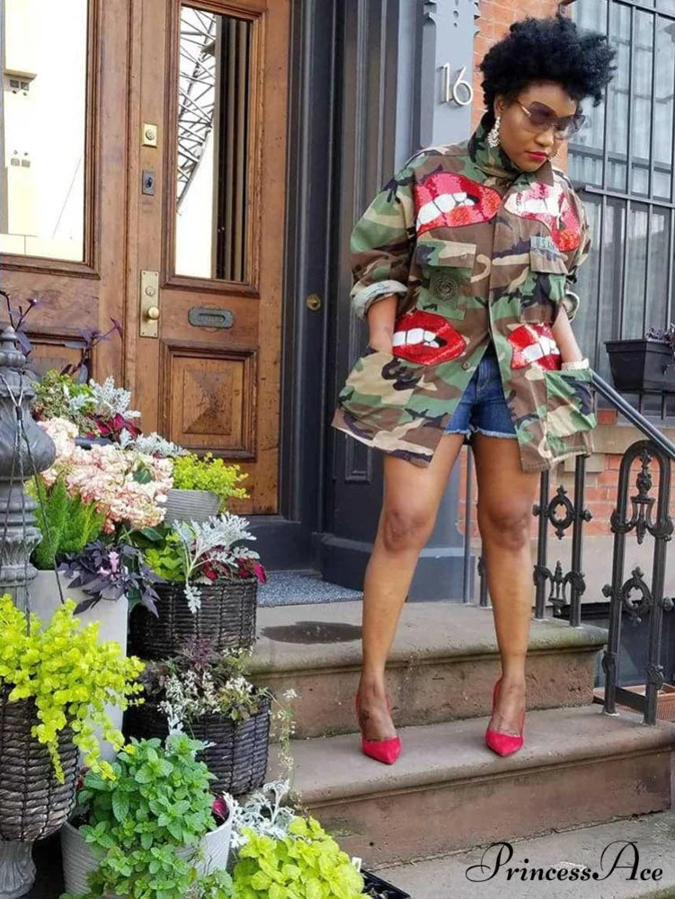 Camo Ripped Graceful Tassels Flared Jeans