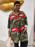 Camo Ripped Graceful Tassels Flared Jeans