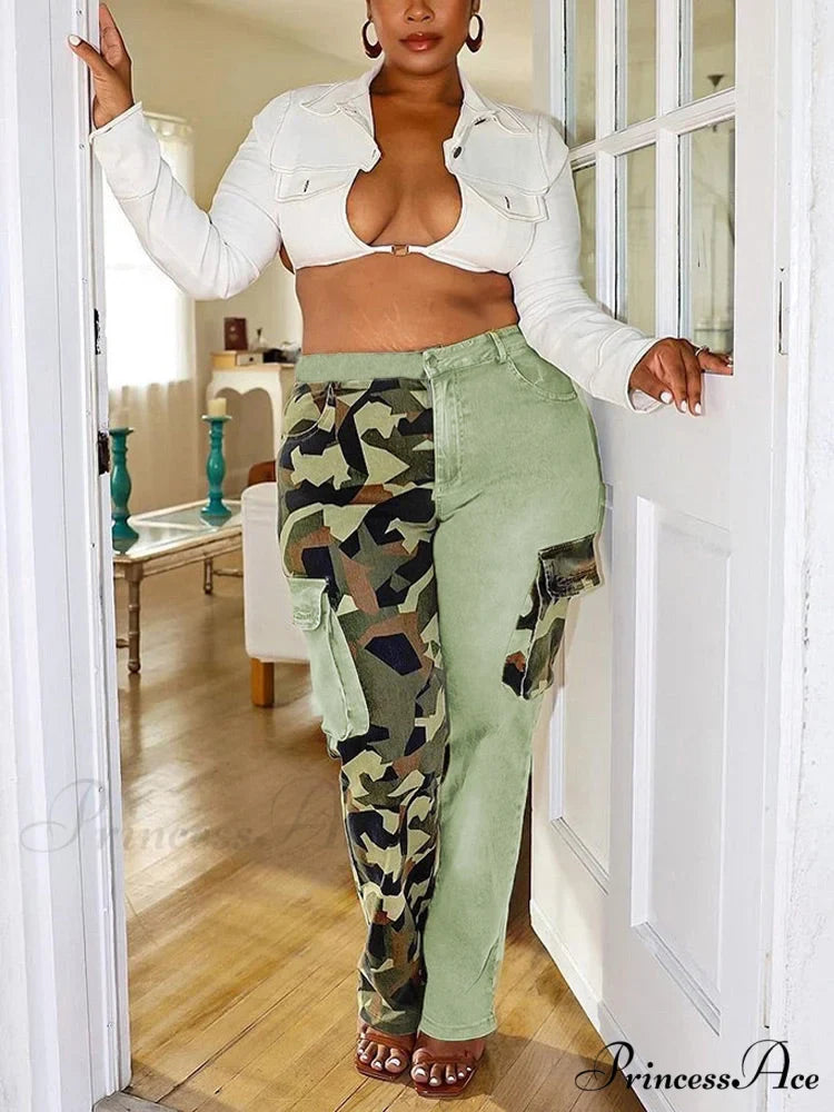 Camou Print Graceful Zip Up Jacket