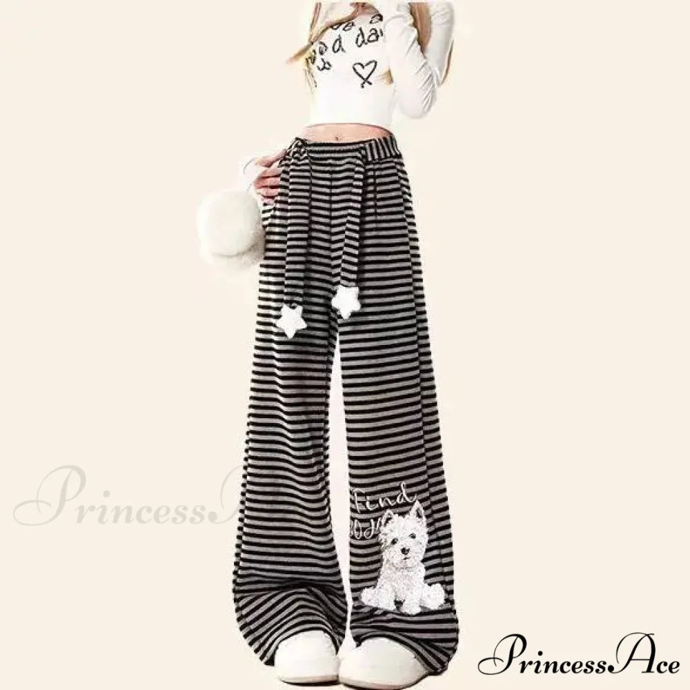 Canine Patterned Striped Fleece Informal Trousers