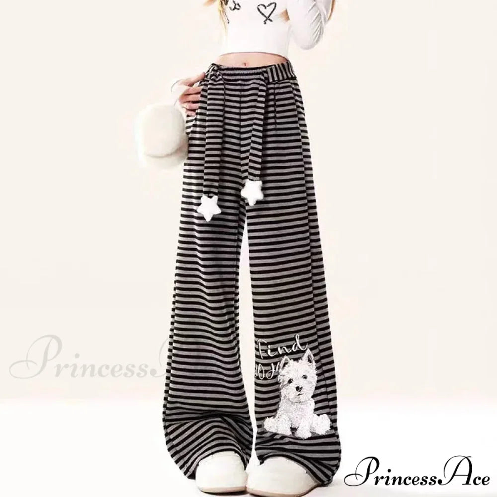 Canine Patterned Striped Fleece Informal Trousers