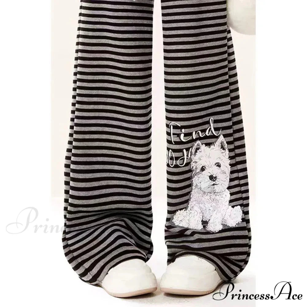 Canine Patterned Striped Fleece Informal Trousers