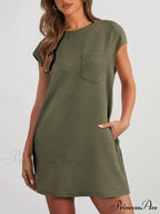 Cap Sleeve Crew Neck Graceful Casual Loose Basic Mini Dress