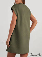 Cap Sleeve Crew Neck Graceful Casual Loose Basic Mini Dress
