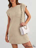 Cap Sleeve Crew Neck Graceful Casual Loose Basic Mini Dress