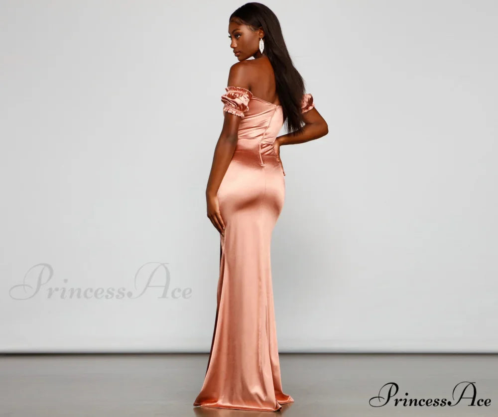 Capri Formal High Charming Slit Satin Dress