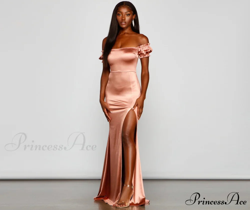 Capri Formal High Charming Slit Satin Dress