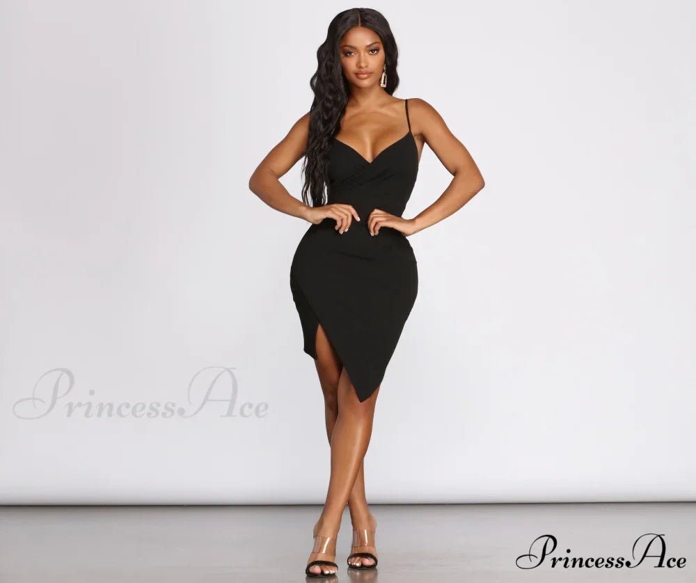 Captivate Me Asymmetric Charming Crepe Mini Dress