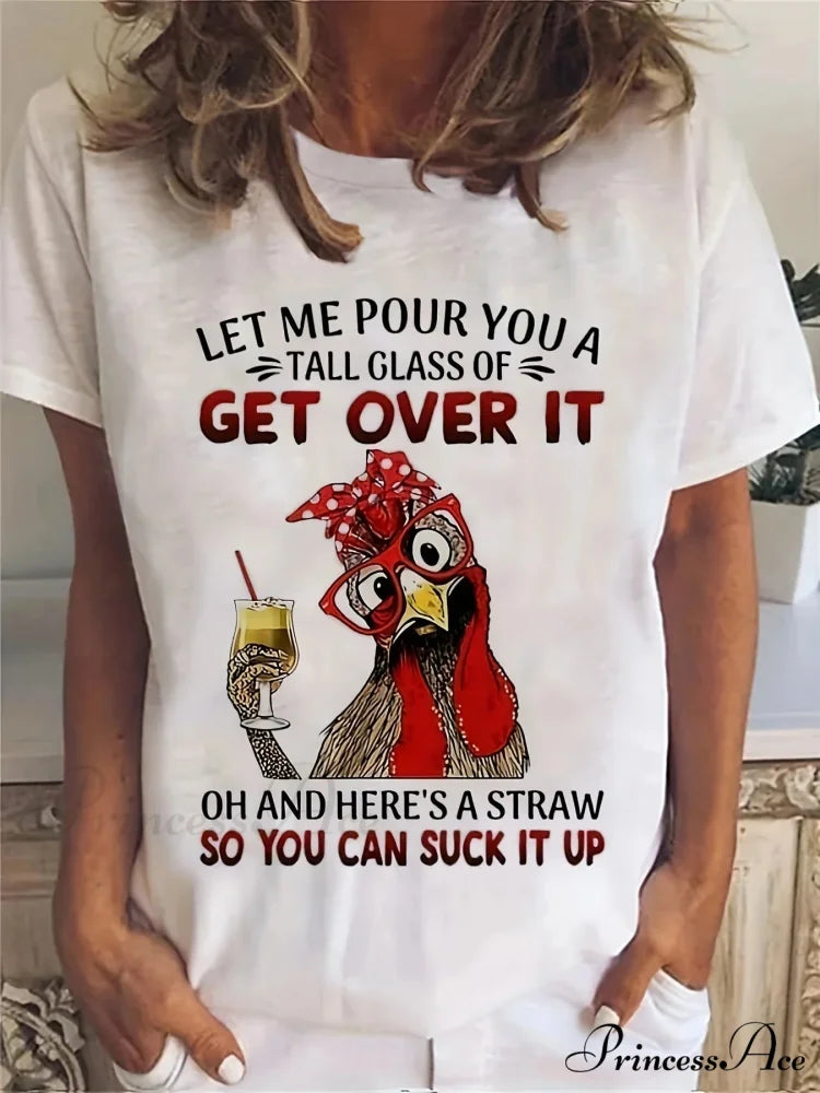 Cartoon Chicken Print Women's Casual Short Sleeve Spring & Summer Top for T-shirt