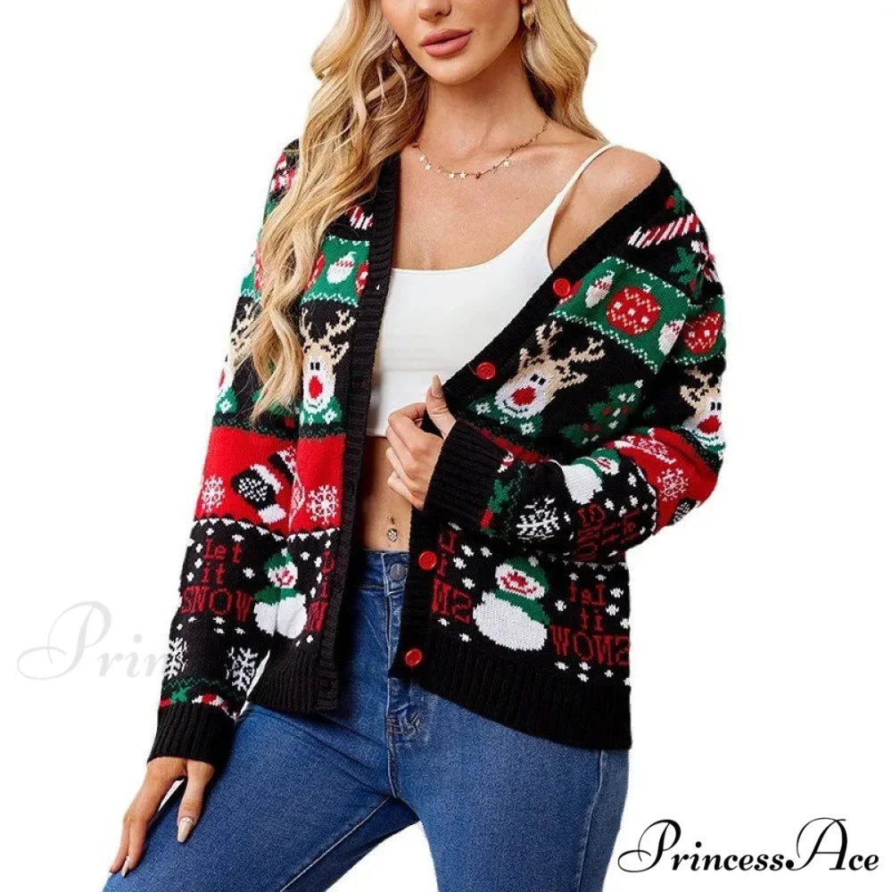 Cartoon Deer Snowman Christmas Cardigan
