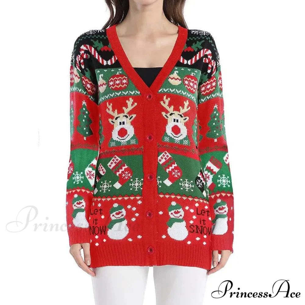 Cartoon Deer Snowman Christmas Cardigan