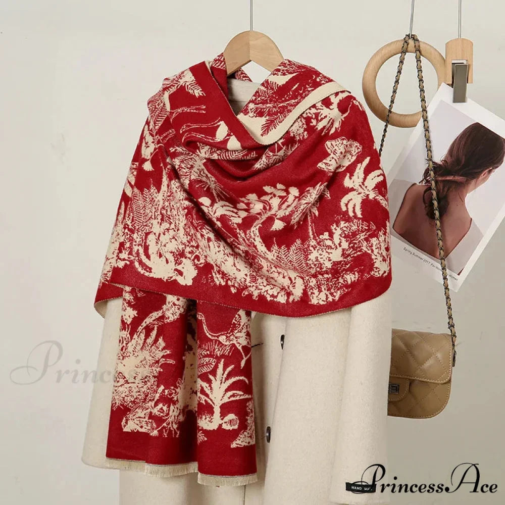 Cashmere Floral Print Winter Blanket Wrap Scarf