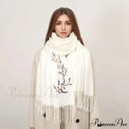 Cashmere Winter Flower Pashmina Shawl with Tassels