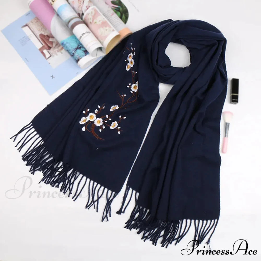 Cashmere Winter Flower Pashmina Shawl with Tassels
