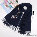 Cashmere Winter Flower Pashmina Shawl with Tassels