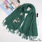 Cashmere Winter Flower Pashmina Shawl with Tassels
