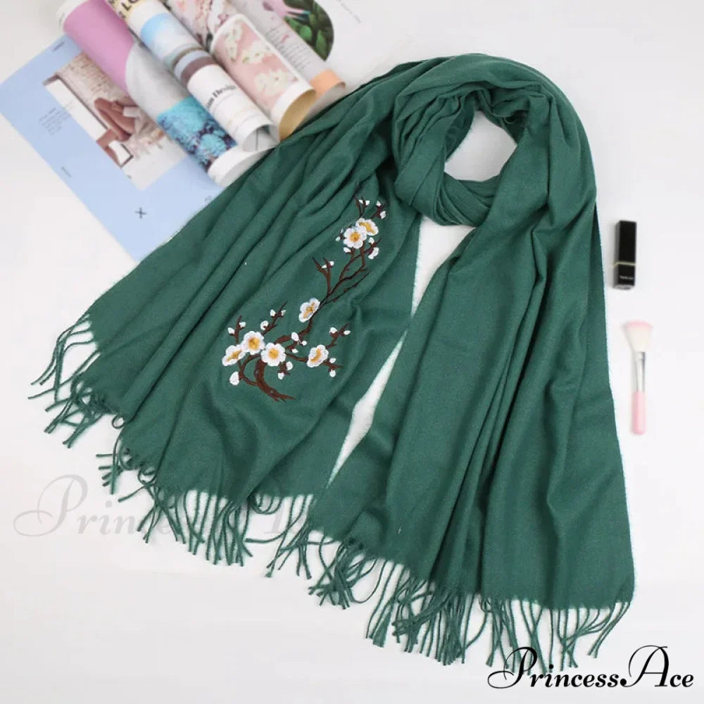 Cashmere Winter Flower Pashmina Shawl with Tassels