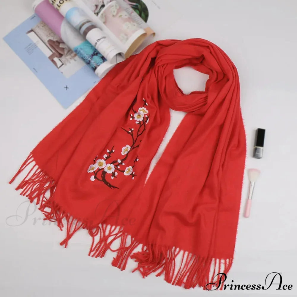 Cashmere Winter Flower Pashmina Shawl with Tassels