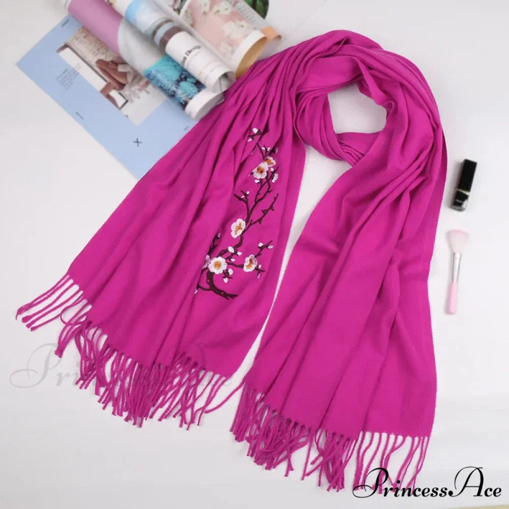 Cashmere Winter Flower Pashmina Shawl with Tassels