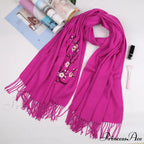 Cashmere Winter Flower Pashmina Shawl with Tassels