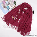 Cashmere Winter Flower Pashmina Shawl with Tassels