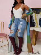 Casual Chains Graceful Irregular Denim Jacket