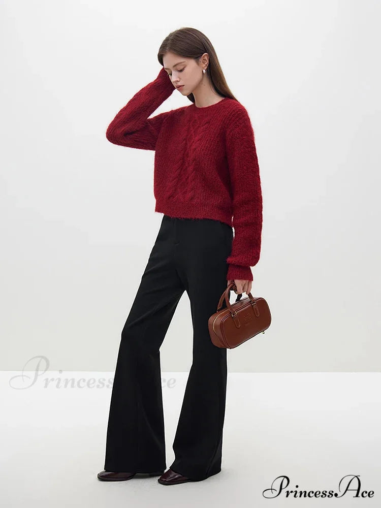 Casual Comfortable Round Neck Red Knitted Christmas Sweater for Women
