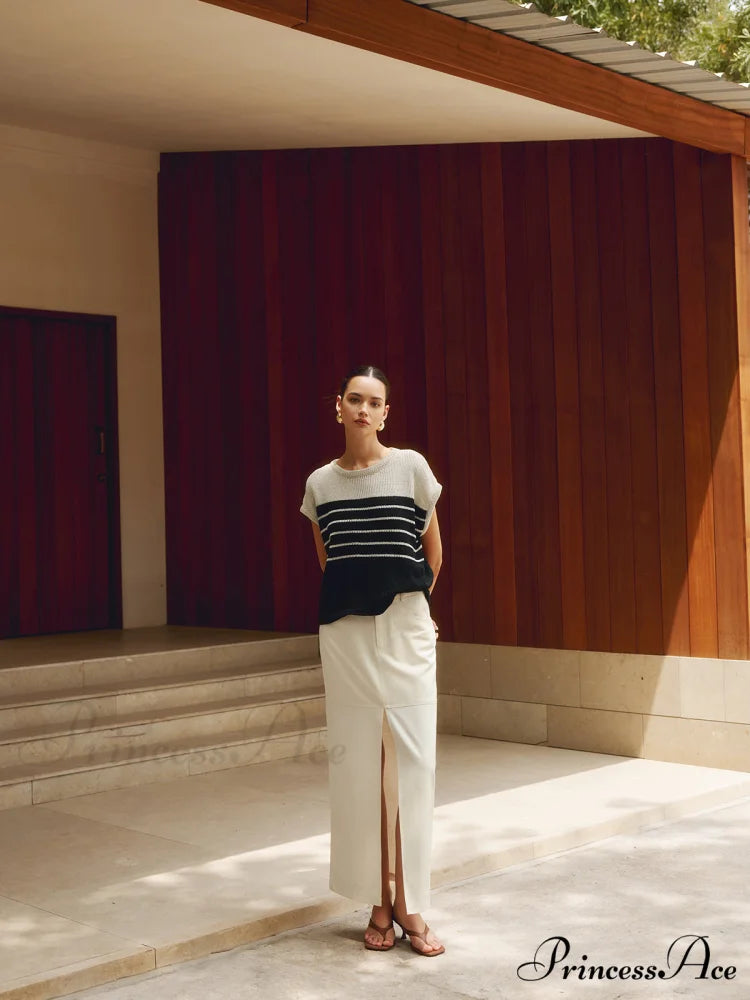 Casual Cotton Blends Trendy Striped Knit Top