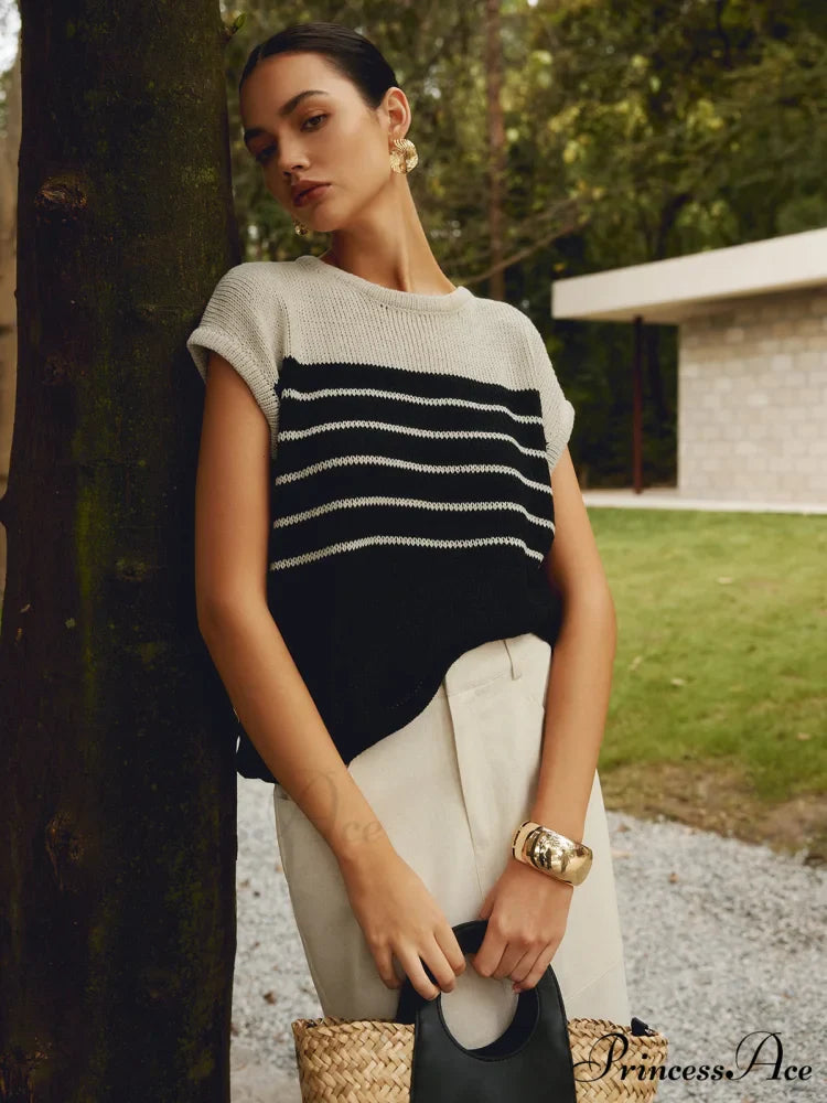 Casual Cotton Blends Trendy Striped Knit Top