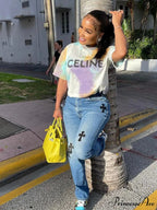 Casual Cross Printed Baggy Jeans