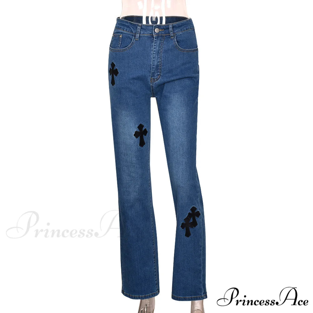 Casual Cross Printed Baggy Jeans