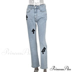 Casual Cross Printed Baggy Jeans