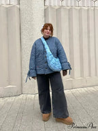 Casual Double-side Printed Lace Up Cotton Elegant Single Breasted Pockets Ruffles Coat