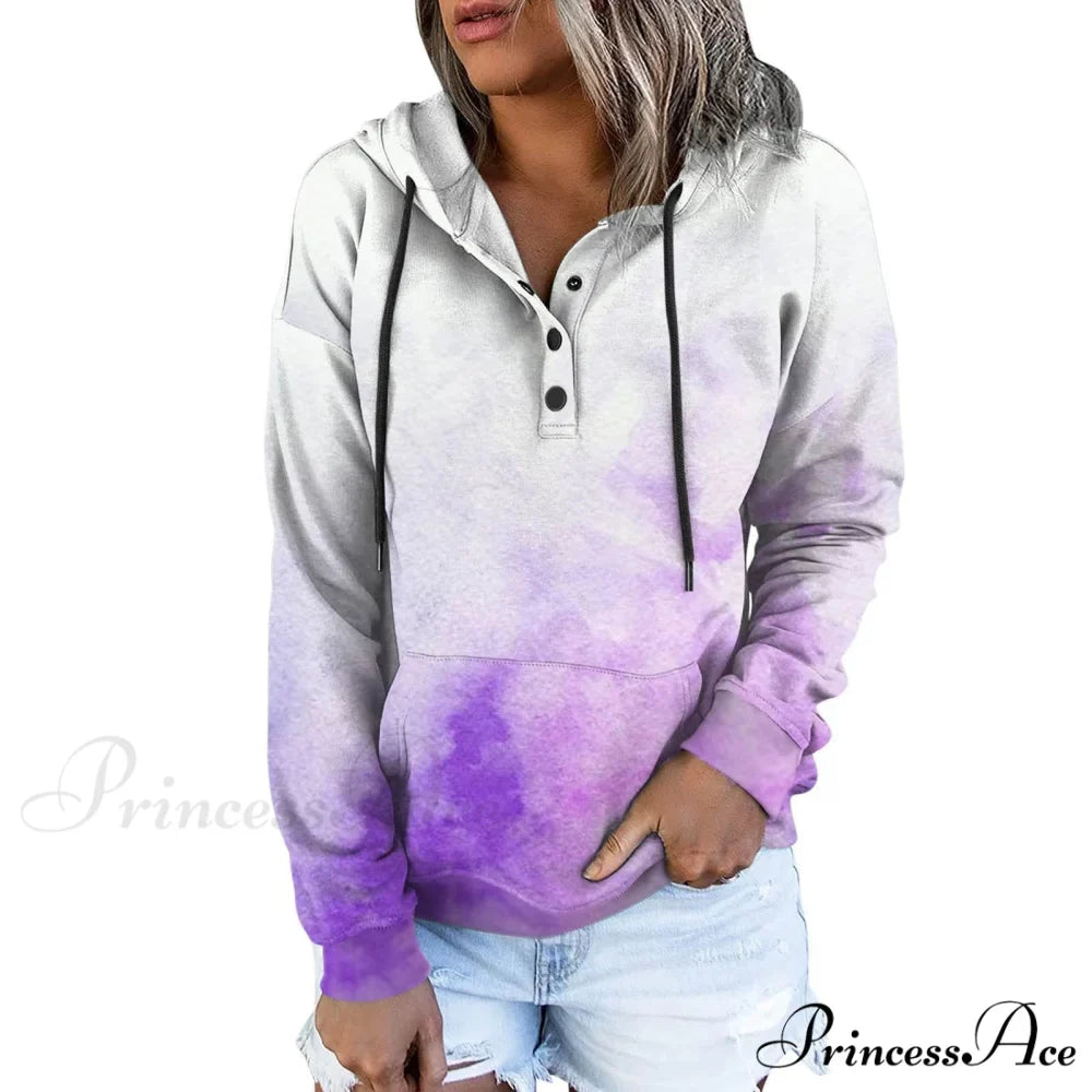 Casual Drawstring Button Sequins Printed Hooded Sweatshirts