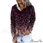 Casual Drawstring Button Sequins Printed Hooded Sweatshirts
