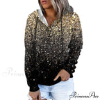 Casual Drawstring Button Sequins Printed Hooded Sweatshirts