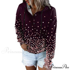Casual Drawstring Button Sequins Printed Hooded Sweatshirts