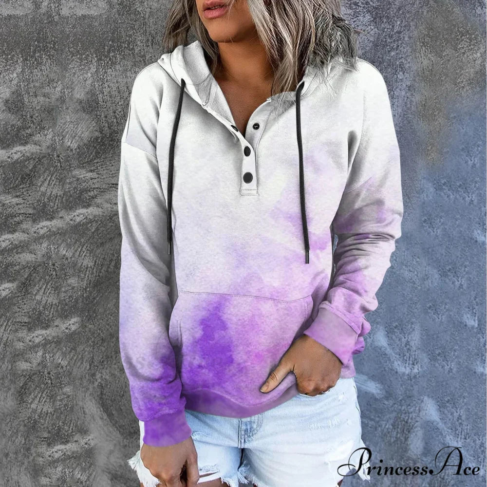 Casual Drawstring Button Sequins Printed Hooded Sweatshirts